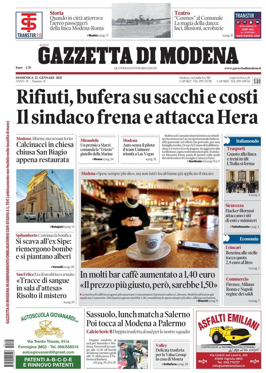 Prima-pagina-gazzetta di modena-oggi-edizione-del-2025-01-12